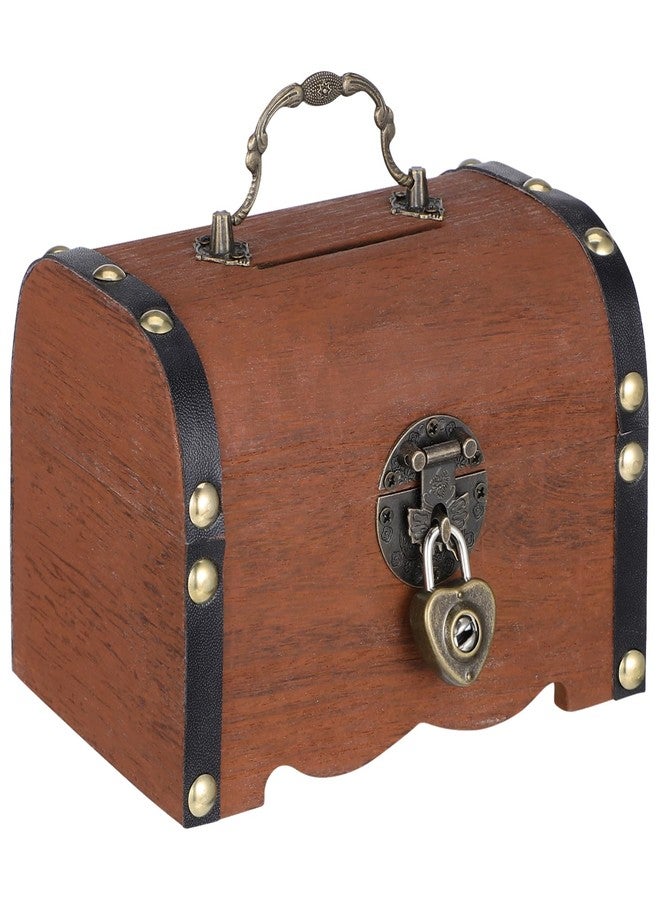 HEALEEP Piggy Bank for Adults:Vintage Wooden Pirate Treasure Chest Piggy Bank with Lock, for Coins, Jewelry & Classroom Fun(5.7X4.13X3.93) - Image 1